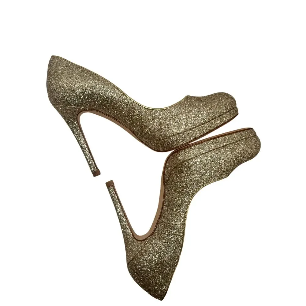 L.K. Bennett Sledge Platform Pump in Gold Glitter size 38 LIKE NEW